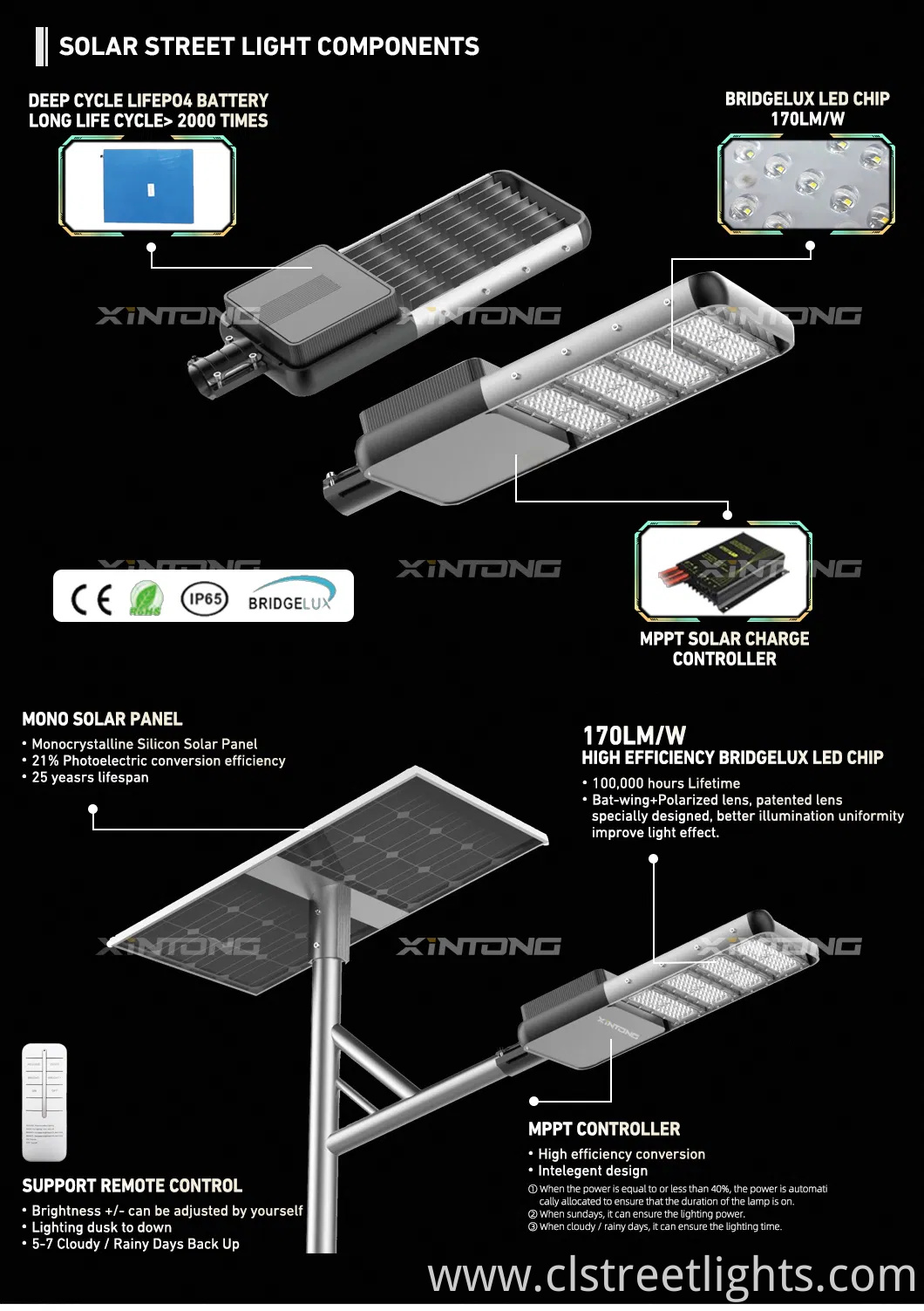 Xintong 60W 100W All in Two Waterproof Outdoor LED Solar Road Garden Street Light Light